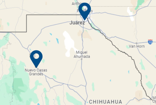 Map showing locations